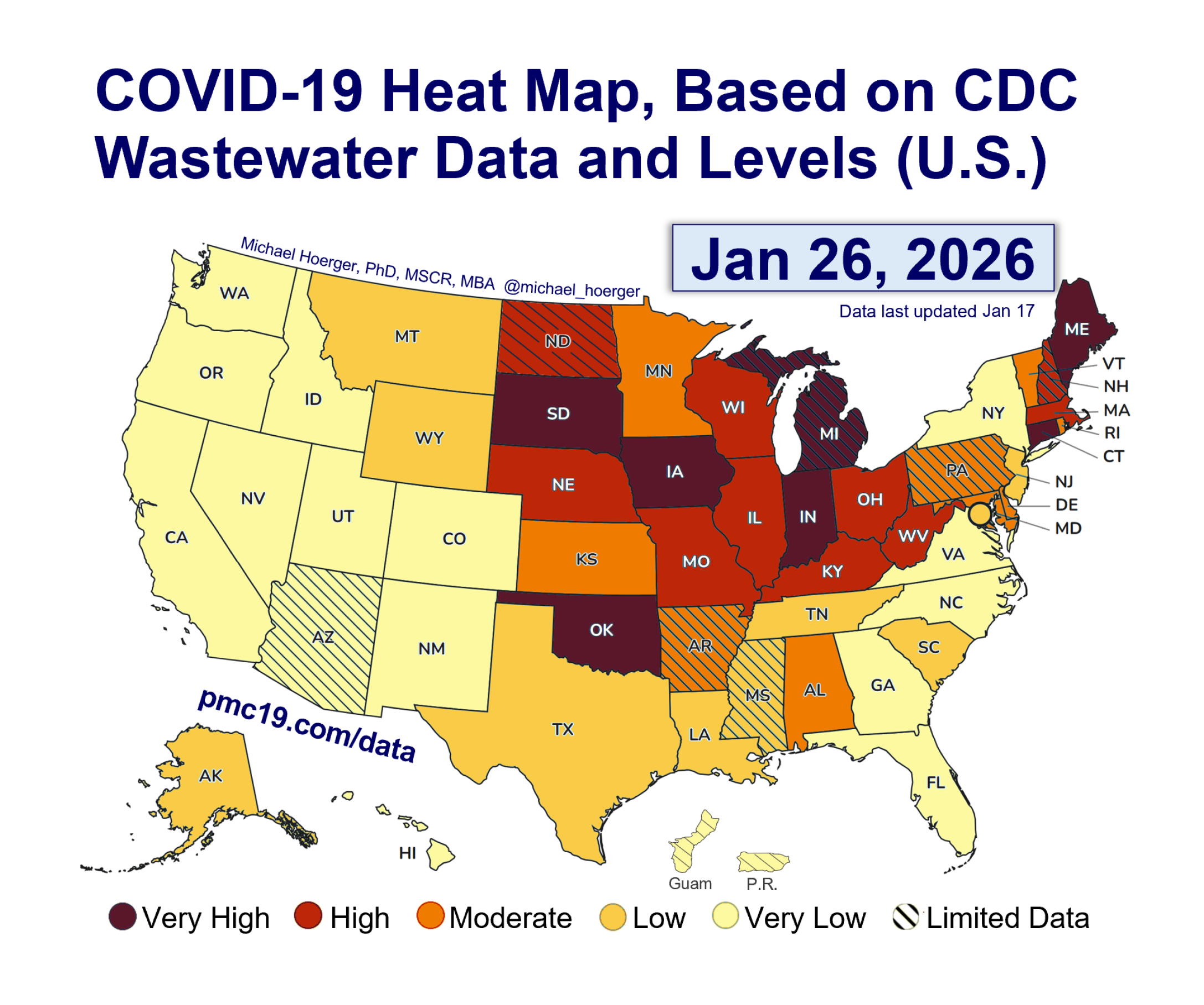 COVID-19 Heat Map based on CDC Wastewater Data