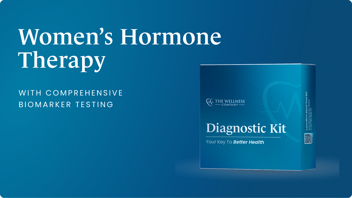 Women's Hormone Program diagnostic kit box against a blue background, six month protocol