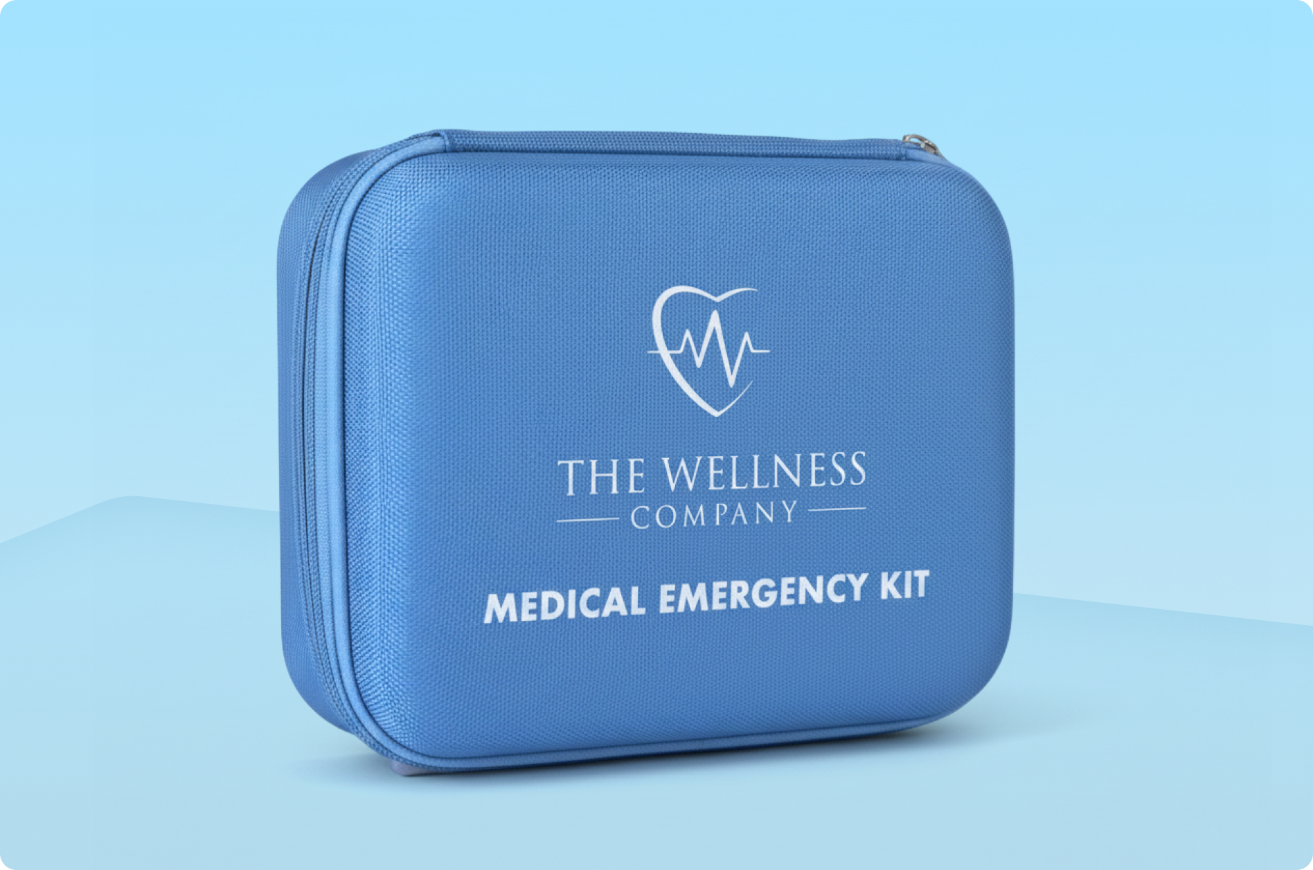 Blue Medical Emergency Kit closed case with logo