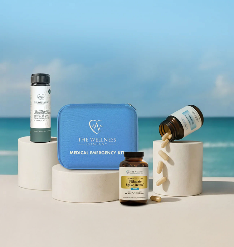 Medical Emergency Kit and supplement bottles