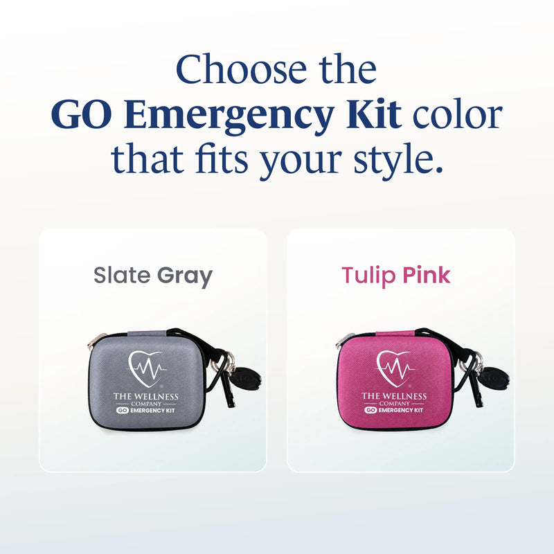 Go-Mini Med Kit color options: Slate Gray and Tulip Pink.