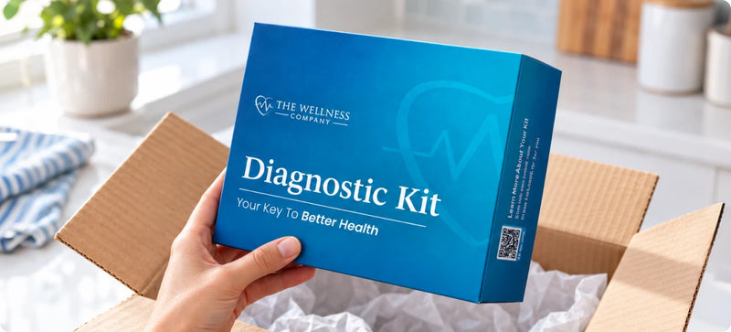 At-home diagnostic lab kit being unboxed