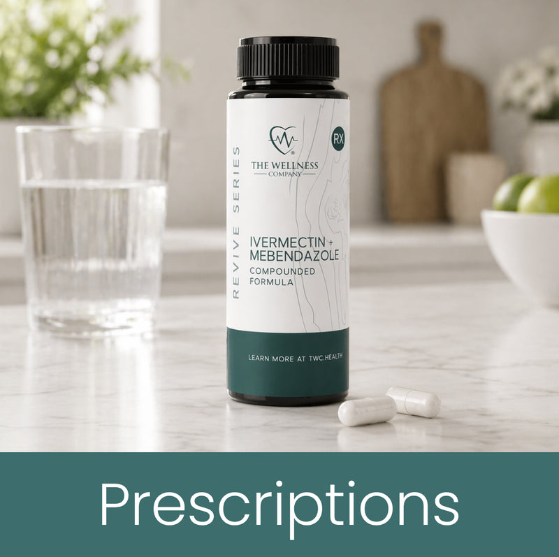 Ivermectin and Mebendazole prescription bottle on kitchen counter