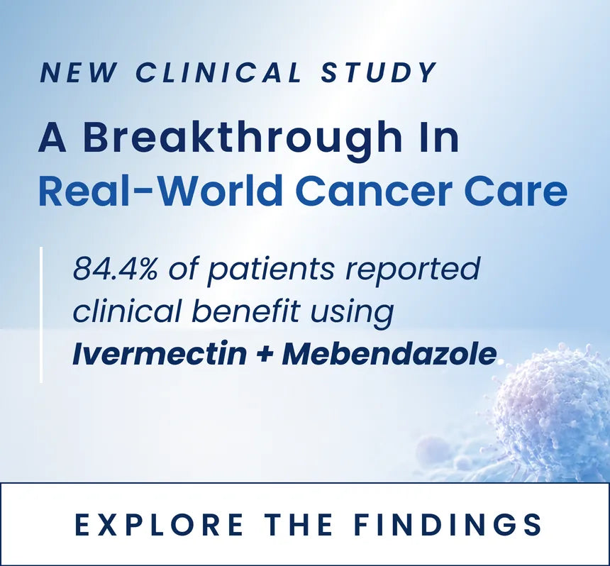 Clinical study banner: 84.4% reported benefit with Ivermectin and Mebendazole