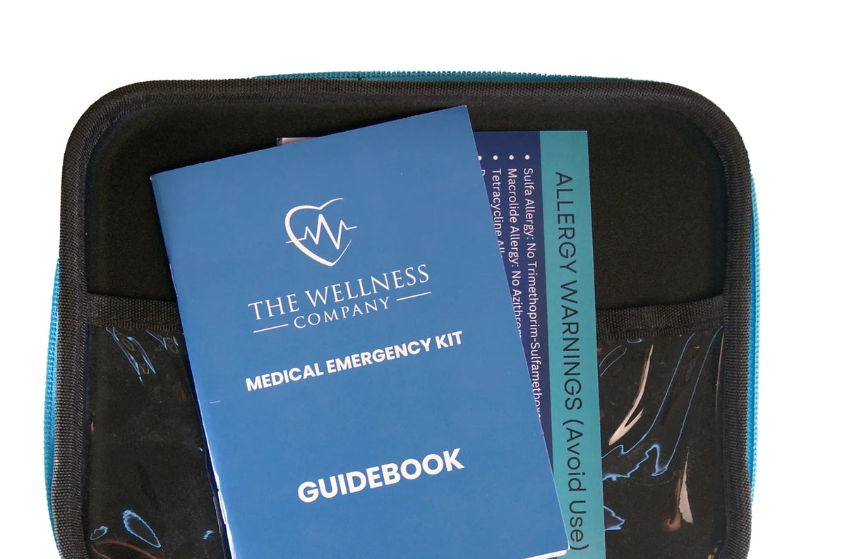 Medical Emergency Kit guidebook and allergy warnings card inside the case