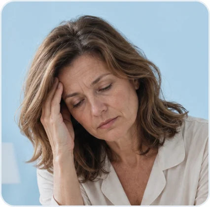 Woman holding her head, tired and overwhelmed
