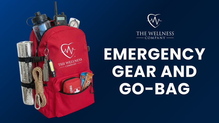 Red emergency go-bag with gear laid out