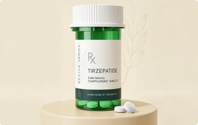Tirzepatide sublingual compounded tablets bottle with tablets