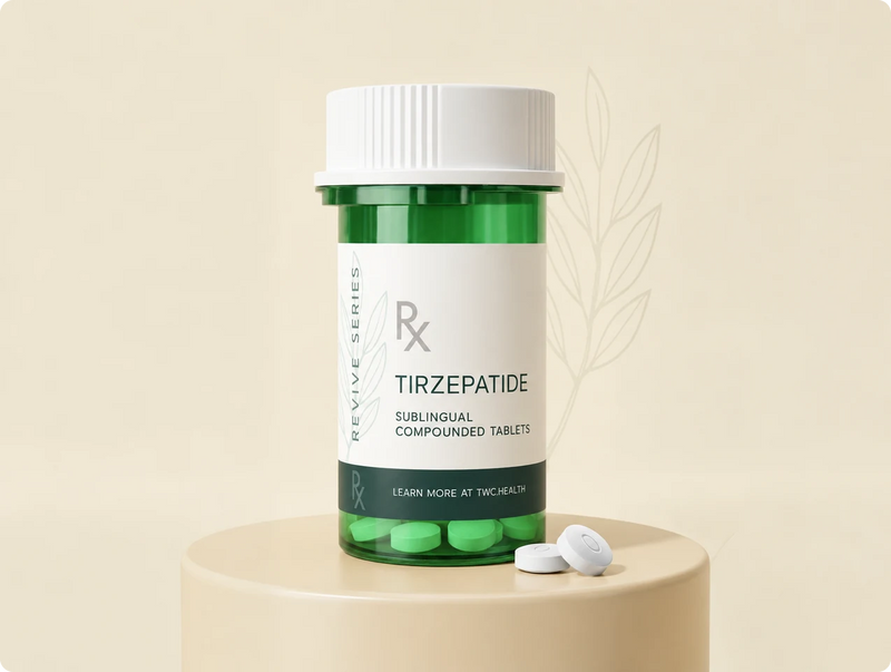 Tirzepatide sublingual compounded tablets bottle with tablets