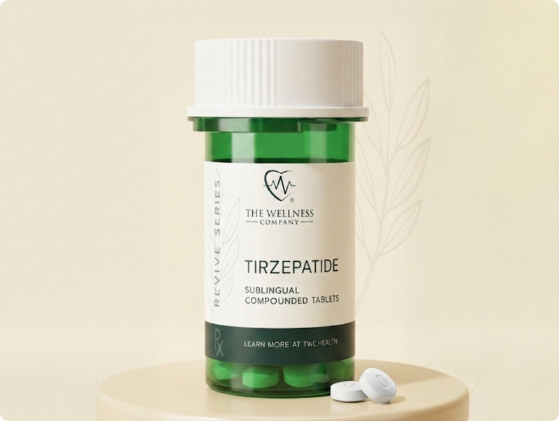 Tirzepatide sublingual compounded tablets bottle with tablets