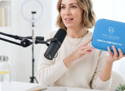 Content creator holding a Wellness medical kit