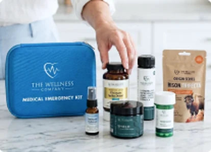 Wellness medical emergency kit with supplement bottles